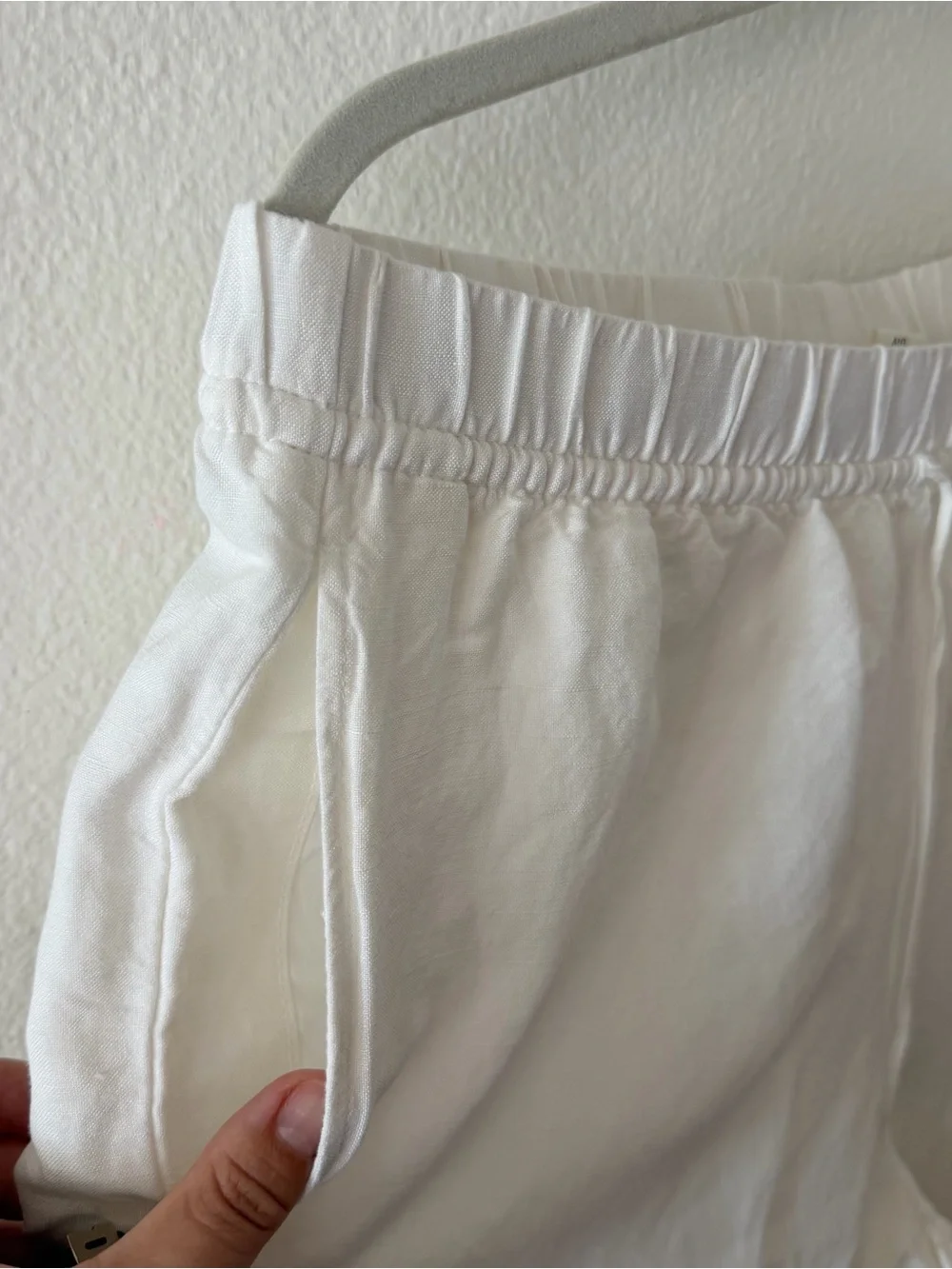 H&M Linen Blend White Pants Size L Drawstring Relaxed Fit